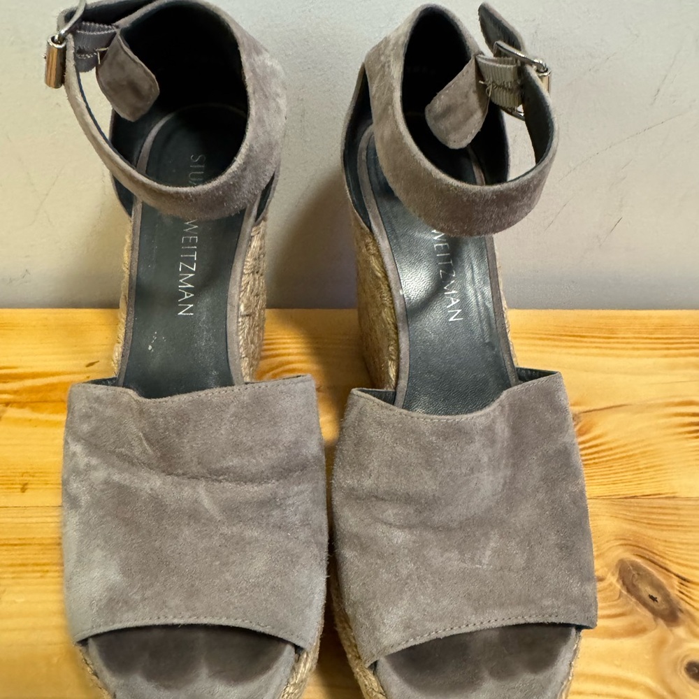 Stuart Weitzman Gray Espadrille Shoes with Suede Finish